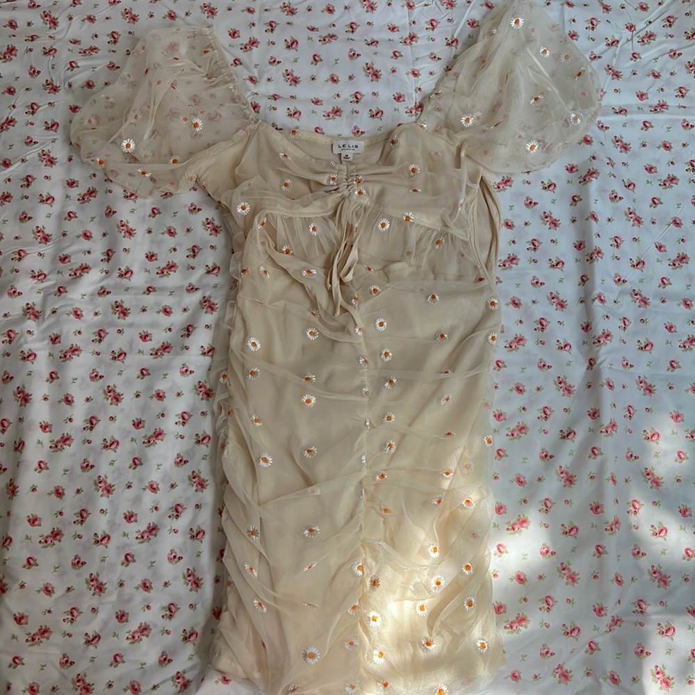 Cream mini dress with floral detail